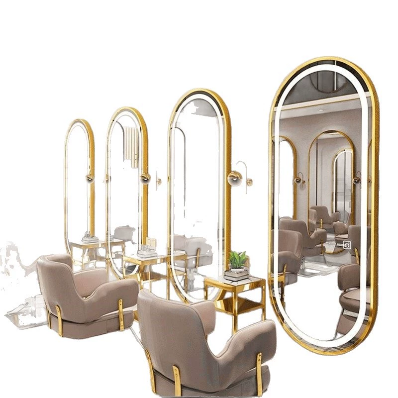 Led Hair Salon Mirror With Backlight Floor Standing Mirror For Beauty Shop Backlit Led