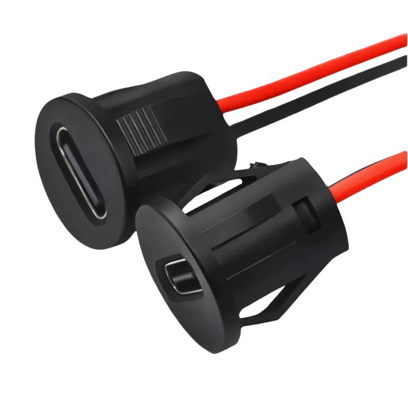 Type C 2P Injection Molded Straight Round Waterproof Weld Wire With T Snap Locking Plate Waterproof Cable Charging Female Socket Usb Type B Connector 1